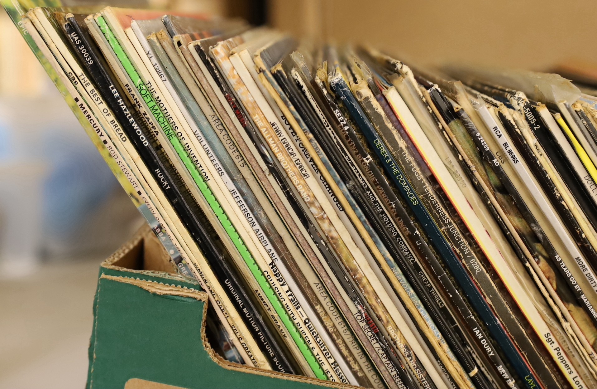 A quantity of various records including Neil Young, Creedence Clearwater, David Bowie, Fleetwood Mac, Eddie Cochran, Leonard Cohen, Alice Cooper, The Rolling Stones, Bob Dylan etc.